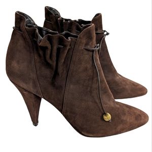 Lulu Guinness Peace Suede Drawstring Ankle Bootie Size 39.5